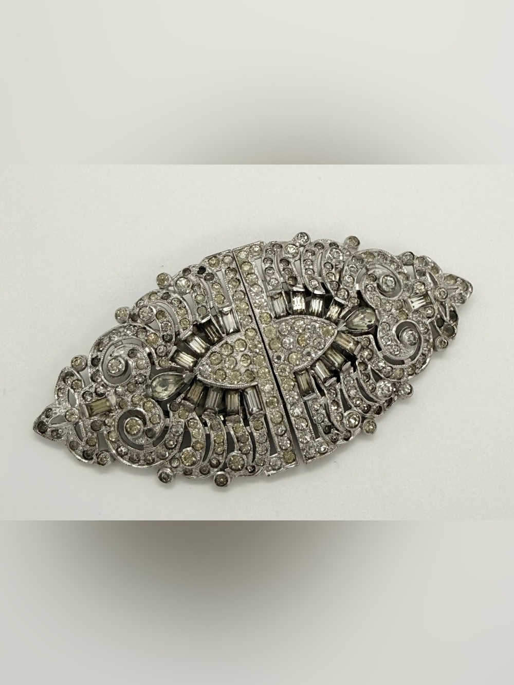 LARGE Vintage Rhinestone Crystal Convertible Brooch Pin Shoe Clip signed